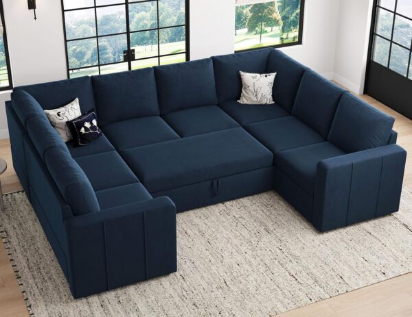 Belffin Modular Sectional Sleeper Sofa Bed with Pull Out Couch, Oversized U Shaped Sleeper Pull Out Bed with Storage Loveseat