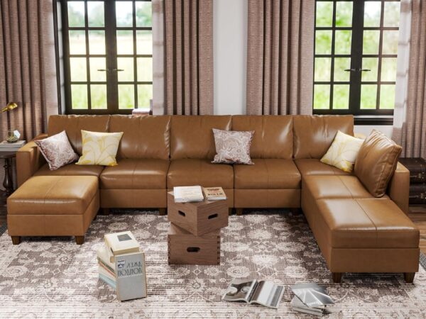 EASE MOOSE Faux Leather Sectional Modular Sofa with Storage Ottomans