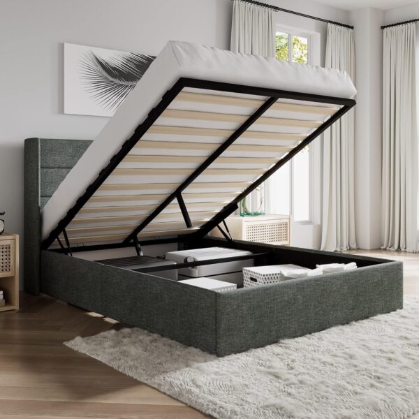 SHA CERLIN Queen Size Lift Up Storage Bed/Modern Wingback Headboard/Upholstered Platform Bed Frame