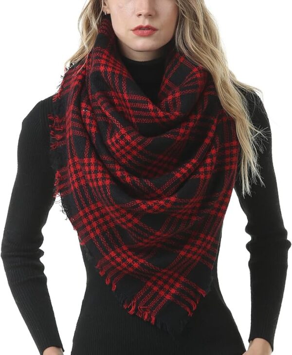 Women's Plaid Blanket Winter Scarf, Warm Cozy Tartan Wrap Oversized Shawl