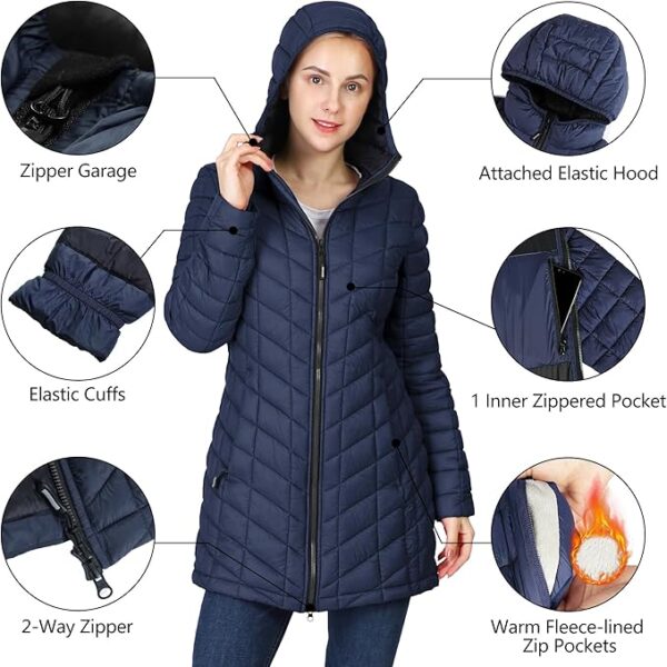 Outdoor Ventures Women's Maryan Hooded Ultra Lightweight Warm Thermolite Long Puffer Coat - Image 2