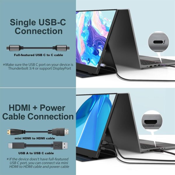 InnoView Portable Monitor, 15.6 Inch FHD 1080P Standard HDMI USB C Second External Monitor for Laptop, Desktop, MacBook, Phones, Tablet, - Image 2