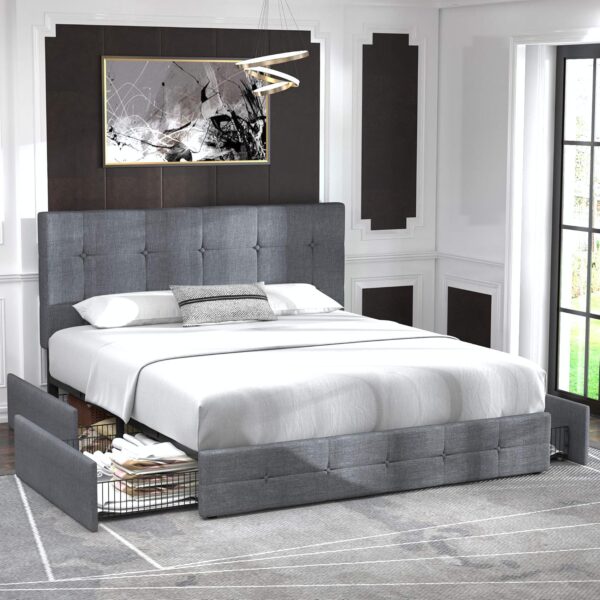 Allewie Upholstered Queen Size Platform Bed Frame with 4 Storage Drawers and Headboard - Image 2