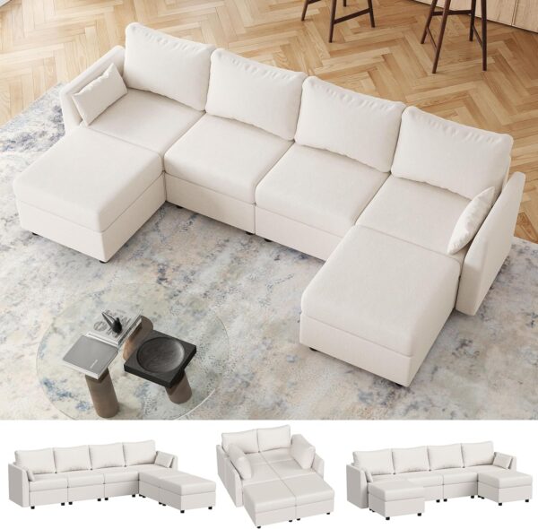Modular Sectional Sofa with Storage, Convertible 6 Seat Sectional Couches for Living Room