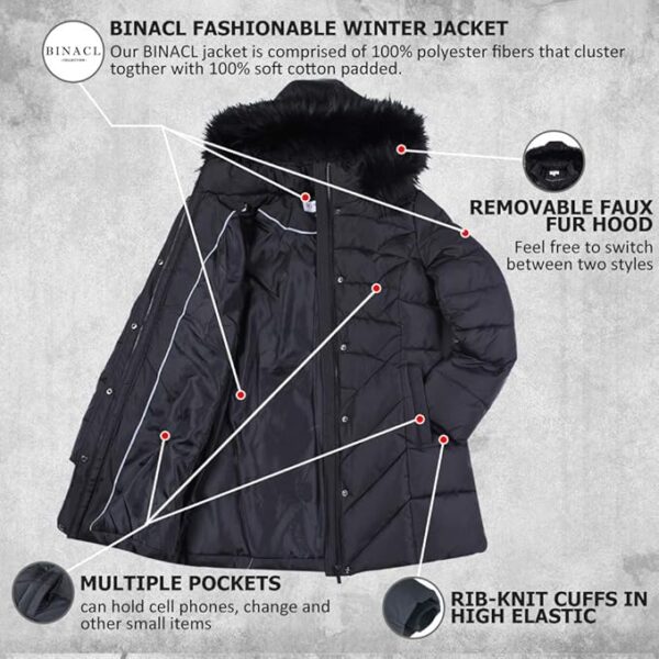 BINACL Women's Winter Warm Thicken Long Outwear Pockets Coat Parka Jacket XS-3XL - Image 3