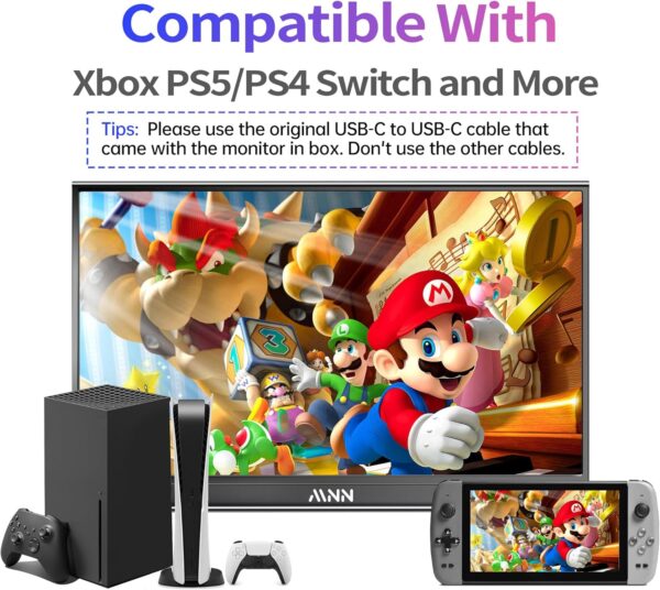 MNN Portable Monitor 15.6inch FHD 1080P USB C HDMI Gaming Ultra-Slim IPS Display w/Smart Cover & Speakers - Image 3