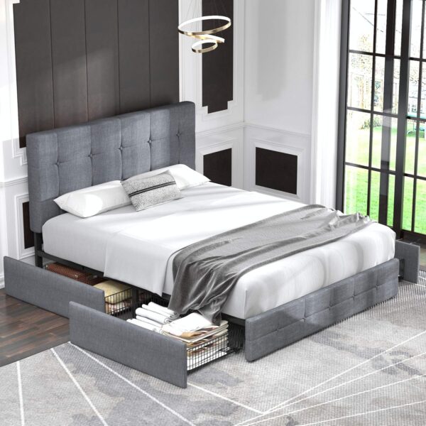 Allewie Upholstered Queen Size Platform Bed Frame with 4 Storage Drawers and Headboard - Image 3