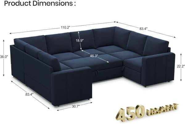 Belffin Modular Sectional Sleeper Sofa Bed with Pull Out Couch, Oversized U Shaped Sleeper Pull Out Bed with Storage Loveseat - Image 4