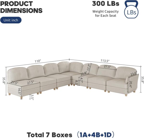 LLappuil Oversized Modular Sectional Fabric Sofa Set, Extra Large L Shaped Couch Reversible Chaise Modular Sectional Couch - Image 4