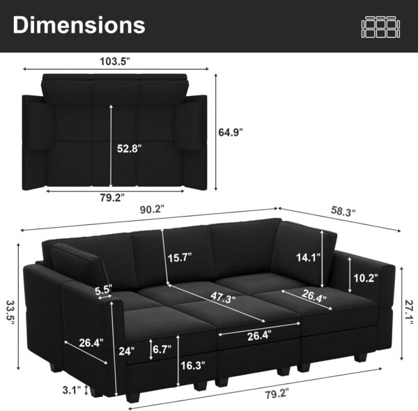 Belffin Modular Velvet Sectional Sofa with Chaise Lounge Sectional Sleeper Sofa - Image 2