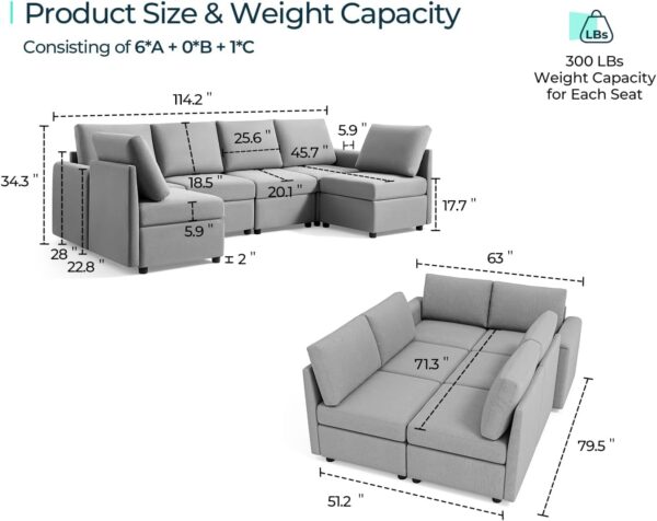 LINSY HOME Modular Sectional Sofa, Convertible U Shaped Sofa Couch with Storage - Image 2