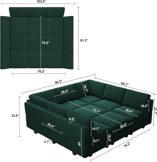Belffin Modular Sectional Sofa with Ottomans Velvet Reversible Sleeper Sectional Sofa - Image 3