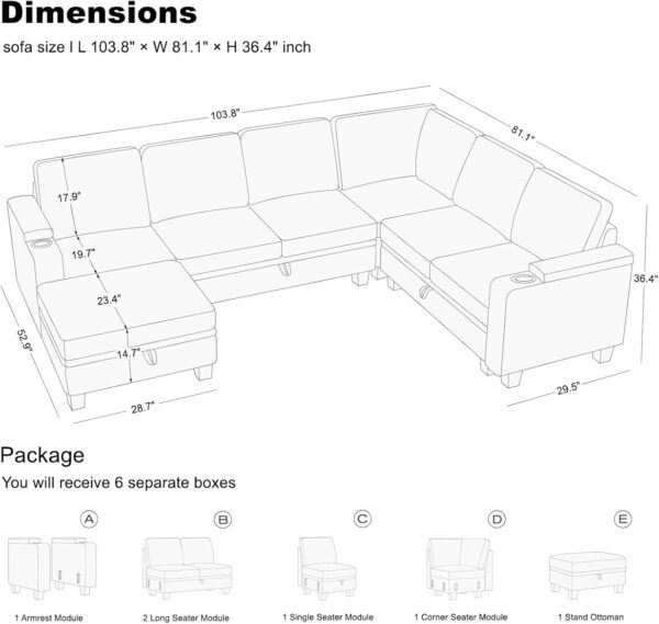 Belffin Chenille Modular Sectional Sofa Convertible L Shaped Corner Couches - Image 2