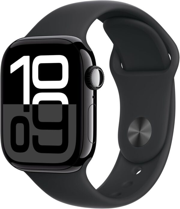 Apple Watch Series 10 [GPS 42mm case] Smartwatch with Jet Black Aluminium Case with Black Sport Band