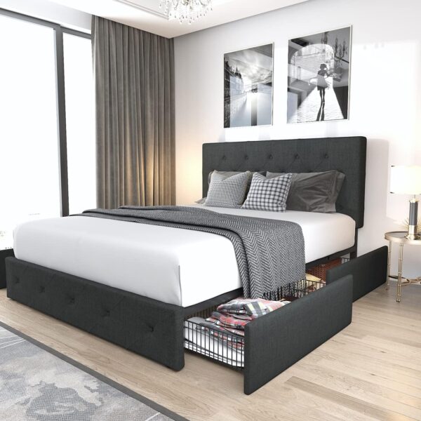 Allewie Upholstered Queen Size Platform Bed Frame with 4 Storage Drawers and Headboard - Image 2