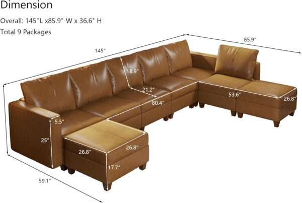 EASE MOOSE Faux Leather Sectional Modular Sofa with Storage Ottomans - Image 2
