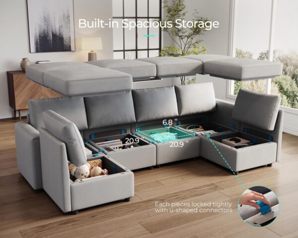 LINSY HOME Modular Sectional Sofa, Convertible U Shaped Sofa Couch with Storage - Image 4