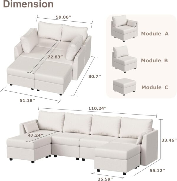 Modular Sectional Sofa with Storage, Convertible 6 Seat Sectional Couches for Living Room - Image 2