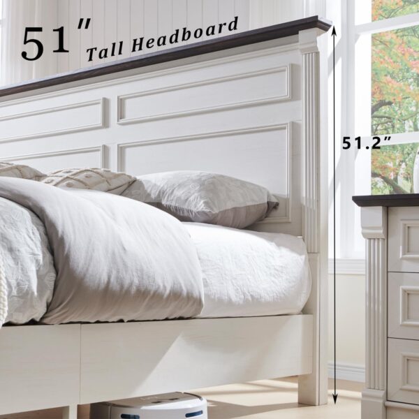 Farmhouse King Size Bed Frame with 51" Tall Headboard, Wood Platform Bed Frame with 20" Tall Roman Column Decoration Footboard & 3 Large Storage Drawers - Image 3