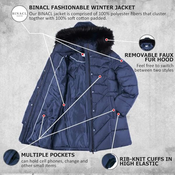 BINACL Women's Winter Warm Thicken Long Outwear Pockets Coat Parka Jacket XS-3XL - Image 3