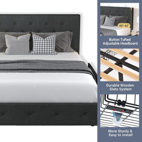 Allewie Upholstered Queen Size Platform Bed Frame with 4 Storage Drawers and Headboard - Image 3