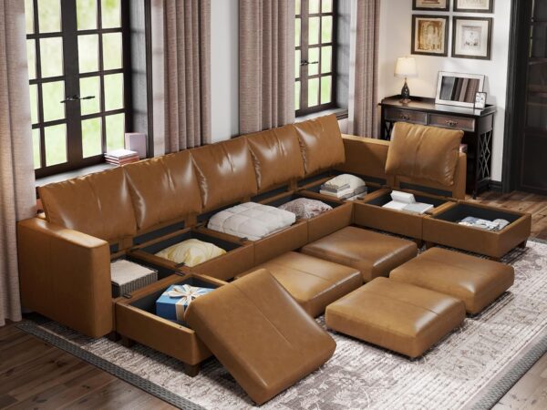EASE MOOSE Faux Leather Sectional Modular Sofa with Storage Ottomans - Image 3