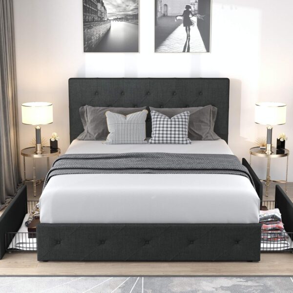 Allewie Upholstered Queen Size Platform Bed Frame with 4 Storage Drawers and Headboard - Image 4