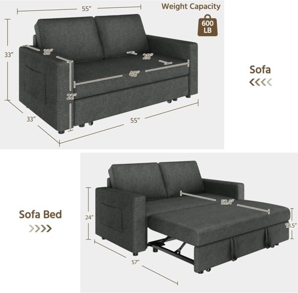 Yaheetech Convertible Sofa Bed Trundle Loveseat w/Pull-Out Trundle Bed Sleeper Sofa Convertible Couch for Limited Spaces - Image 2