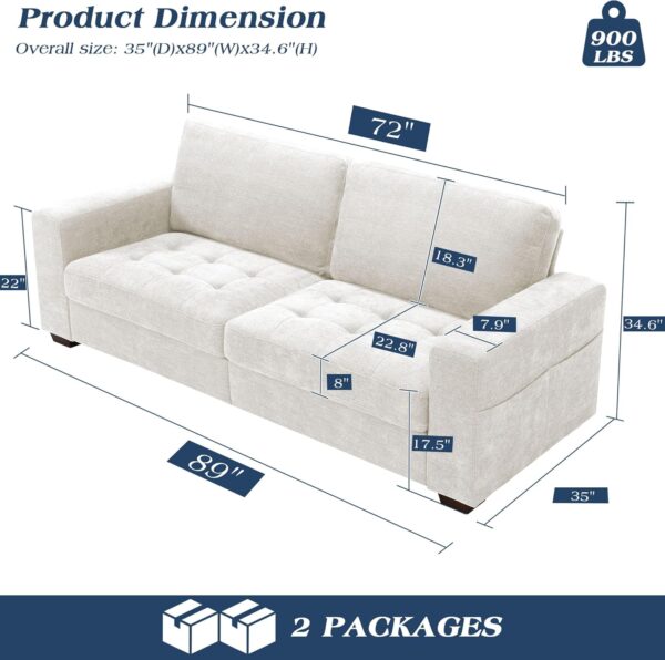 89 Inch Sofa Couch, Modern 3 Seater Couch with Removable Covers - Image 2