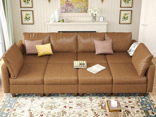 EASE MOOSE Faux Leather Sectional Modular Sofa with Storage Ottomans - Image 4