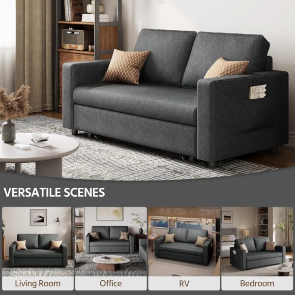 Yaheetech Convertible Sofa Bed Trundle Loveseat w/Pull-Out Trundle Bed Sleeper Sofa Convertible Couch for Limited Spaces - Image 4