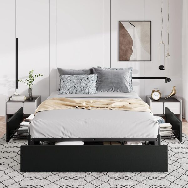 Allewie Queen Size Platform Bed Frame with 3 Storage Drawers, Faux Leather Upholstered - Image 3
