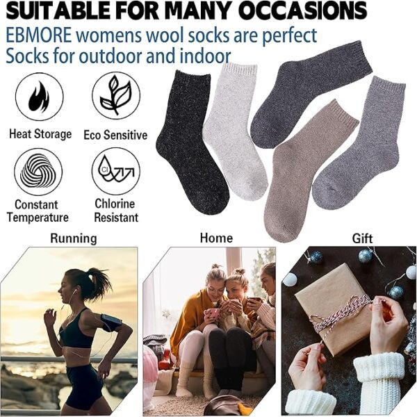 EBMORE 5 Pairs Womens Merino Wool Thermal Socks - Image 3