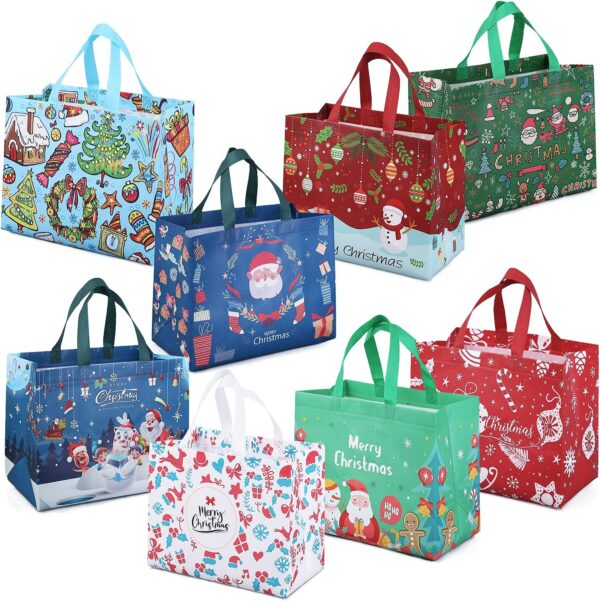 PARSUP 8PCS Christmas Gift Bags, Tote Bags with Handles, Treat Bags, Multifunctional Non-Woven Bags for Gifts Wrapping Shopping