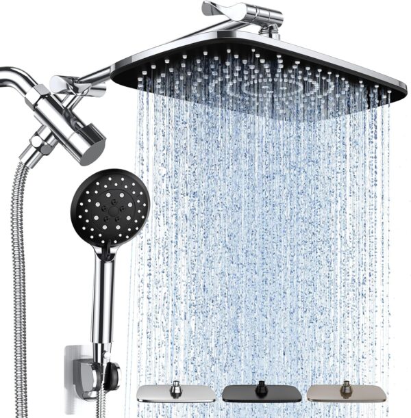 Veken High Pressure Rain Shower Head Combo with Extension Arm- Wide Showerhead with Handheld Water Spray