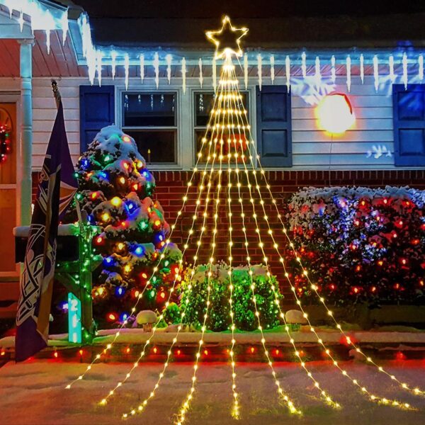 Christmas Decorations Star String Lights - 344 LED 11.8ft 9 Strands Waterfall Tree Lights with Topper Star