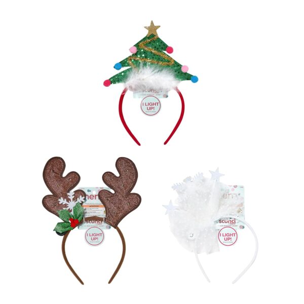 CONAIR Scunci 3pk Tree Light Up Holiday Headbands - hair accessories for women