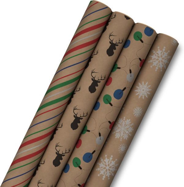 Hallmark Recyclable Christmas Wrapping Paper for Kids with Cut Lines on Reverse