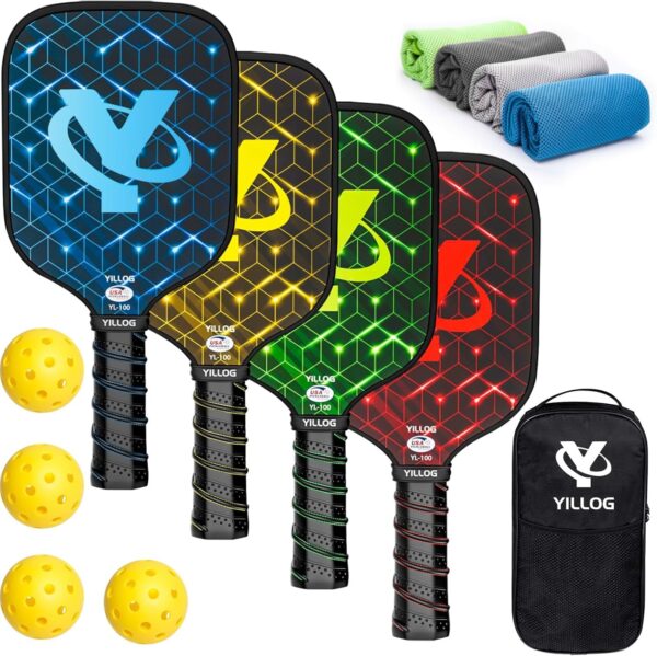 Pickleball Paddles, USAPA Approved Pickleball Paddle Set of 4, Fiberglass Surface Pickleball Set
