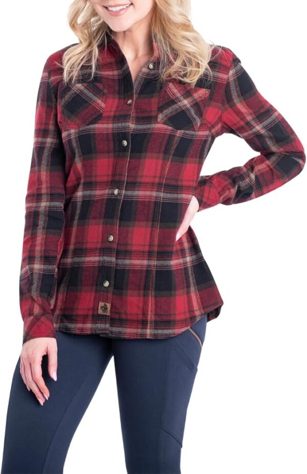 Legendary Whitetails Womens Cottage Escape Flannel Long Sleeve Plaid and Solid Color Clothes, Fitted Button Down - Image 2