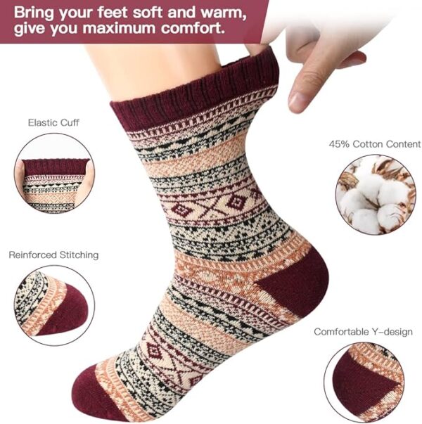 FYC Winter Womens Socks Wool Warm Thick Knit Cozy Crew Casual Vintage Soft Socks for Women - Image 5