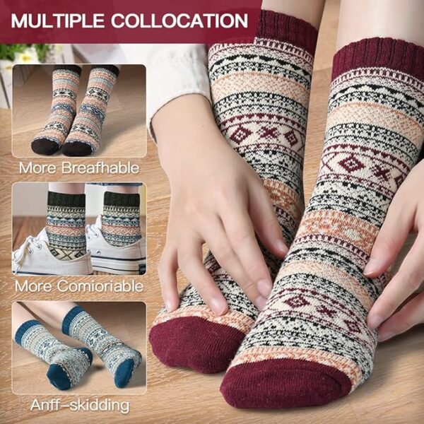 FYC Winter Womens Socks Wool Warm Thick Knit Cozy Crew Casual Vintage Soft Socks for Women - Image 3