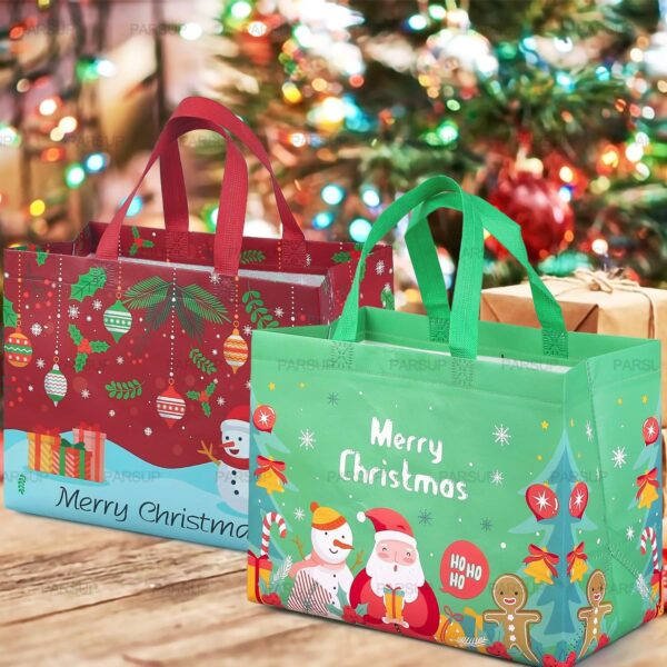 PARSUP 8PCS Christmas Gift Bags, Tote Bags with Handles, Treat Bags, Multifunctional Non-Woven Bags for Gifts Wrapping Shopping - Image 5
