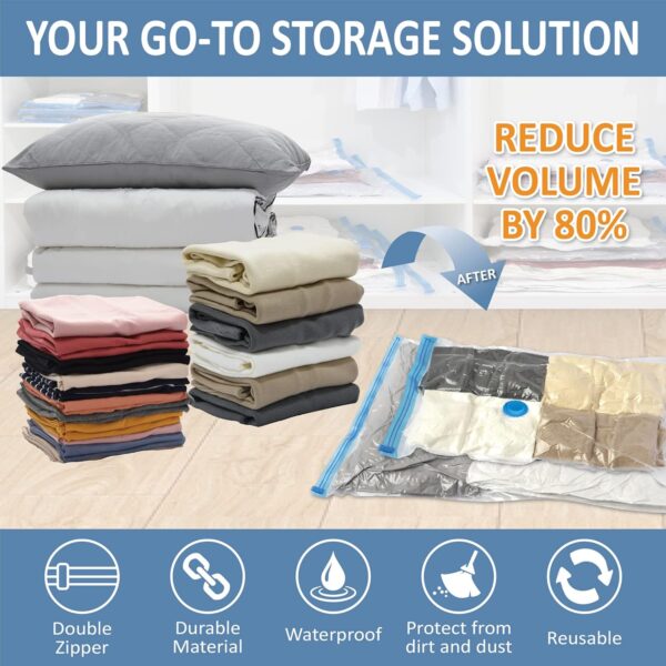 12 Pack Space Saver Bags (2 Jumbo/2 Large/2 Medium/2 Small/4 Roll) Compression Storage Bags for Comforters and Blankets - Image 3