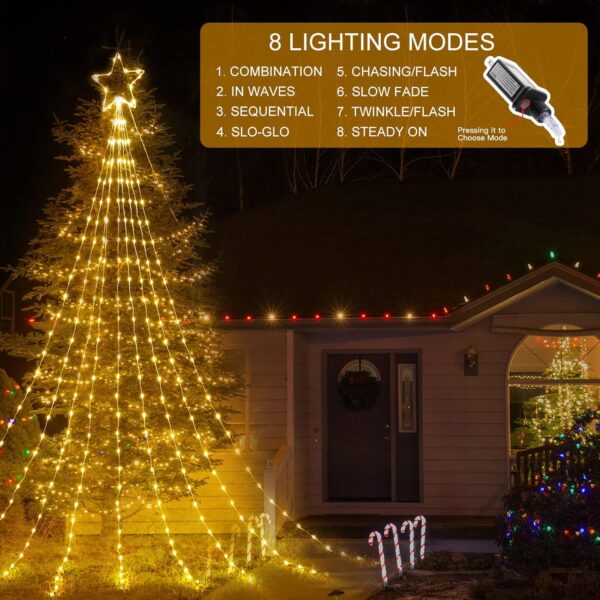 Christmas Decorations Star String Lights - 344 LED 11.8ft 9 Strands Waterfall Tree Lights with Topper Star - Image 2