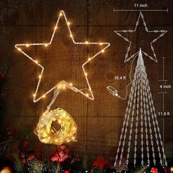 Christmas Decorations Star String Lights - 344 LED 11.8ft 9 Strands Waterfall Tree Lights with Topper Star - Image 3