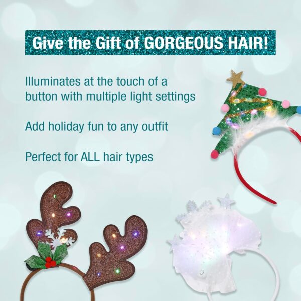 CONAIR Scunci 3pk Tree Light Up Holiday Headbands - hair accessories for women - Image 2