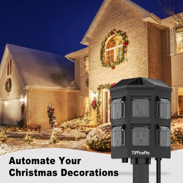 Outdoor Power Stake Timer, 100FT Remote Control, Dusk to Dawn Christmas Light Timer - Image 3