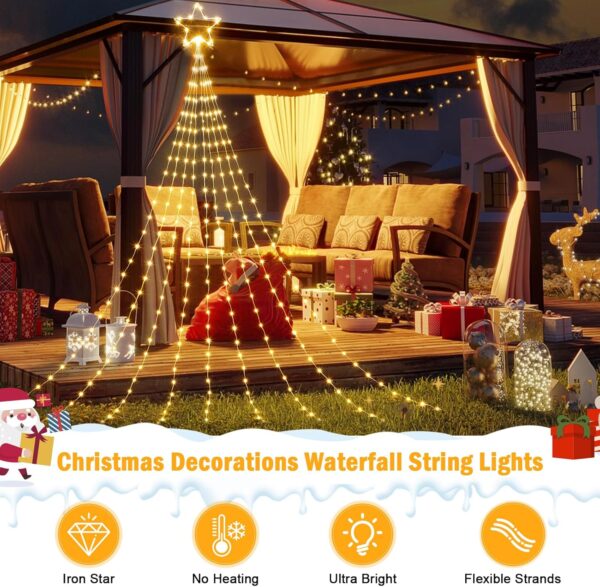 Christmas Decorations Star String Lights - 344 LED 11.8ft 9 Strands Waterfall Tree Lights with Topper Star - Image 4