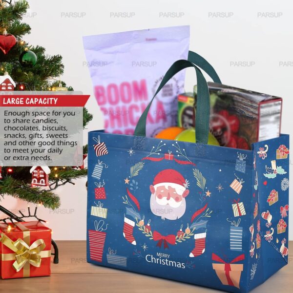 PARSUP 8PCS Christmas Gift Bags, Tote Bags with Handles, Treat Bags, Multifunctional Non-Woven Bags for Gifts Wrapping Shopping - Image 3